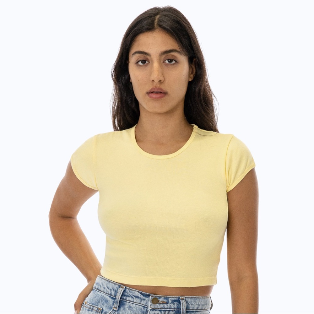 Los Angeles Apparel Baby Rib Cap Sleeve Crop Tee Yellow S NWOT